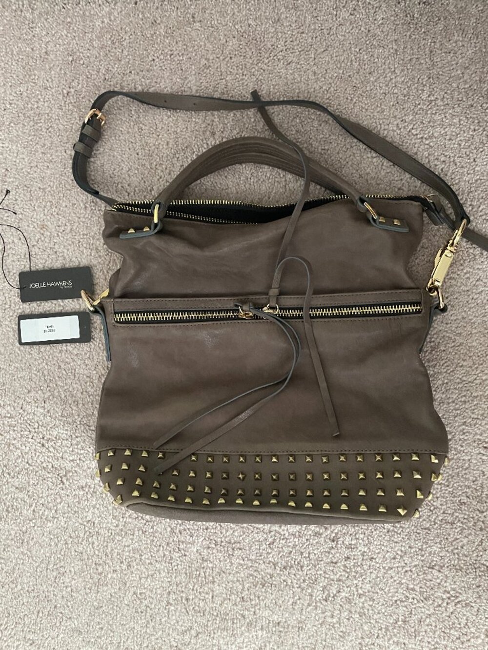 Joelle Hawkens by Treesje Grey Leather Studded Nash Satchel Bag